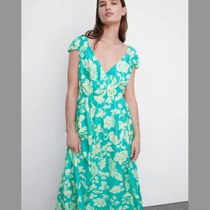 Mango Floral wrap neckline dress